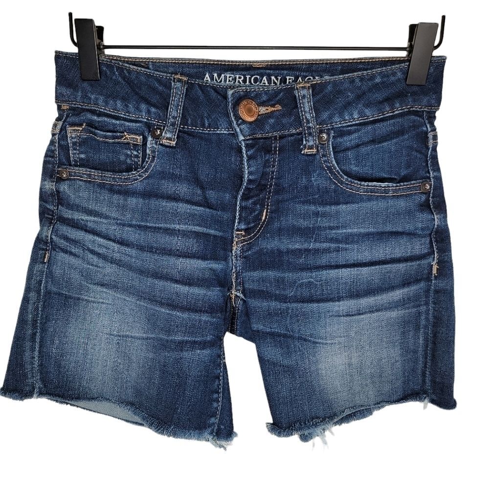 American Eagle Super super stretch midi denim jean shorts 0